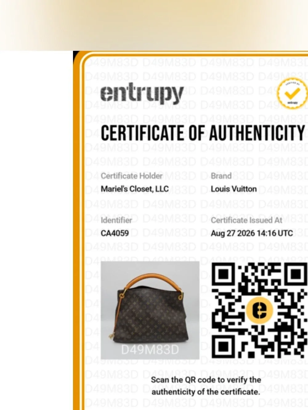 Authentic Louis Vuitton Artsy MM #4407M
